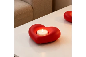 Valentine's Day Gift Red Candle Holder Wedding Decoration Item Modern Red Heart-shaped Ceramic Candlestick Craft Piece