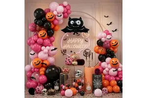 Pink Orange Black Halloween Balloon Arch Garland Kit Halloween Party Photo Backdrop Decor Supplies