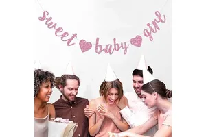 Pink Glitter Adult Gender Party Banner for Shower and Birthday Celebrations Valentine's Day Party Decorations