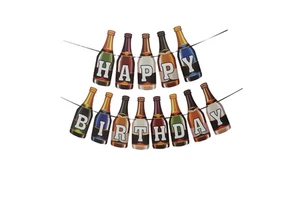 Colorful Happy Birthday Paper Banner, Bottle Shape, Funny Birthday Party Decoration for Adults