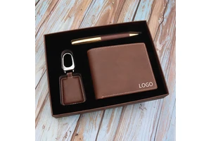 Factory Custom Mens Gift Set Exquisite Packaged Wallet Pen Set Leather Wallet Creative Combination Set Leather Wallet for Men