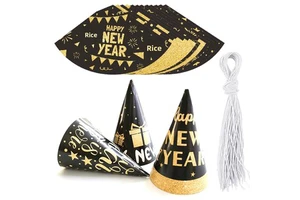 In-stock for 2026 Happy New Year Theme Paper Cap Fireworks Black Gold Photo Prop China