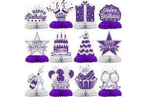 Purple and Silver Birthday Decorations,Honeycomb Table Centerpieces for Women Adults Happy Birthday Table Decor Party Supplies