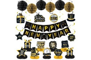 2026 New Year Party Decoration Set Happy New Year Balloon Set Black and Gold New Year Party Decoration Set Celebration Props