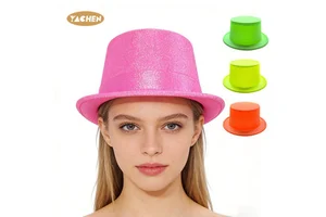 YACHEN Bright Glitter Neon Top Hats Plastic Colorful Magician Party Hats for Adult Kids Photo Props Birthday Party Supplies