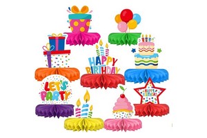 Happy Birthday Decorations Set-Reusable Colorful Themed Honeycomb Centerpiece Kids Birthday Party Supplies