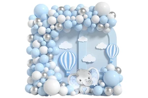 Metal Silver Blue White Latex Balloons Arch Chain Set Party Decoration Children's Boy Birthday Latex Balloons Party Supplies