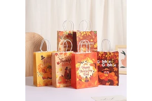 Thanksgiving Gift Packaging Bags Turkey Pumpkin Autumn Harvest Maple Leaf Kraft Paper Tote Bags Party Gift Bags