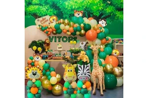 Jungle Forest Theme Giraffe Green and Orange Color Blocked Balloons Arch Kit Kids Birthday Party Decorations Supplies for Boys