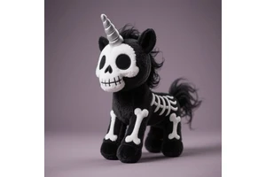 Custom Gothic Skeleton Unicorn Plush Toy Halloween Stuffed Animal Spooky Black Horse Unicorn Plush Doll Decor