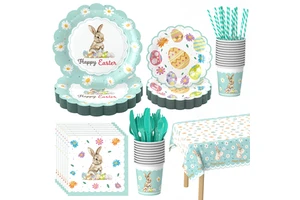 Happy Easter Party Decorative Eco-friendly Non-toxic Disposable Paper Plate Set with Easter Egg and Rabbit Themes