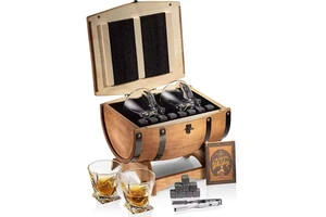 Old Fashioned Cocktail Kit Custom Etched Eco-Friendly Whiskey Glass Gift Set Slate Coaster 6 Granite Whisky Rocks Wooden Whiskey