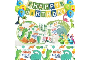 Dinosaur Birthday Party Disposable Tableware Balloons Set Kids Boy Birthday Party Decoration Jungle Party Supplies With Banner