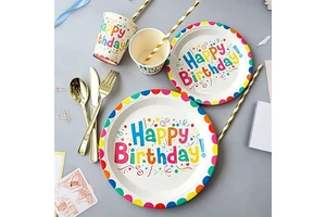 Custom Colorful Birthday Disposable Paper Plates Paper Tray Tableware Birthday Party Supplies Cake Snack Plates for Kids Adults
