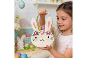 Nonwoven Felt Easter Bunny Basket Foldable Eco Friendly Mini Colorful Custom Print Kids Egg Hunt Gift Container Party Rolyee