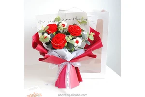 Valentines Mother's Day Gifts Handmade Wool Knitted Flowers Crochet Rose Flower Bouquet