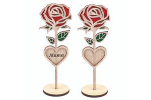 Laser Cut Wooden Rose Flower Art - Personalized Heart Mama Love Table Decor for Mother's Day & Anniversary Gifts