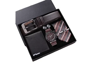 5pcs/set Boutique Gift Set for Men's Gift Set Belt + Wallet + Tie + Large Dial Quartz Watch + Cufflinks Father's Day Gift