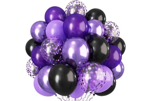 30pcs Purple and Black Balloons 10/12 Inch Metallic Purple for Halloween Party Birthday Party Wedding Graduation Supplies