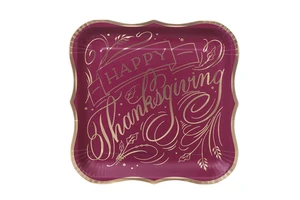Thanksgiving Modern Environment-Friendly Disposable Paper Plates Autumn Dinner Plates Scalloped Edge Fall Theme Party Supplies