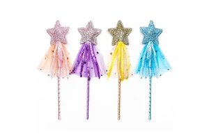 Children's Halloween Princess Magic Wand Tulle Star Hand Wand Tassel Sequin Pentagram Fairy Prop for Party Decorations