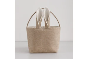 Wholesale Custom Embroidered Gift Storage Bags Kids Easter Bunny Bucket Large Linen Easter Basket With Bunny Ear
