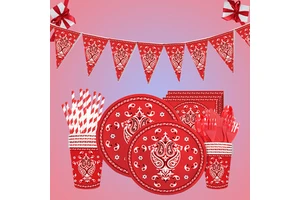 Red Eco-friendly Halloween Easter Birthday Thanksgiving Christmas Party Supplies Disposable Paper Plates Cups Tableware Set