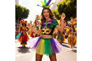 L Carnival Costume Sequined Feather Tricolor Skirt Headdress Outfit Holiday Party Costume Halloween Christmas Game Role-playing