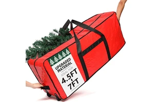 Suitable For 4.5-7 Foot Artificial Christmas Tree Storage Bag With Red Waterproof Tape Zipper, Reinforced Handle, And Wheels