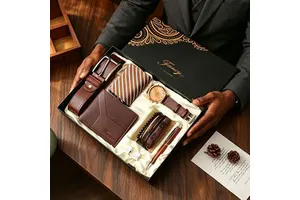 Business Watch Set with Alloy & Polyurethane Wallet Tie Belt-Men's Birthday & Father's Day Gift Box