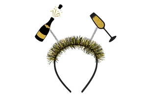 Xieli Happy New Year Plastic Party Headband with Tinsel for New Year Celebration Party Decoration
