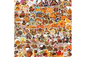 200PCS Thanksgiving PVC Stickers Exquisite Gilded Gift Cartoon Turkey Holiday Mobile Phone Waterproof Sticker