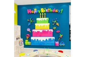 Children's Happy Birthday Decoration Sticker Party Supplies Decorative Cake Wall Sticker