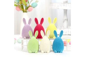 Premium Easter Decoration Resin Craft Easter Bunny-Shaped Egg with Flocked Stripes Children's Gift for Family Holiday Decoration