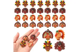 Durable 50 Pcs Durable Cast Thanksgiving Turkey Charms Mini Flatback Embellishment Fall DIY Crafts Home Table Decorations