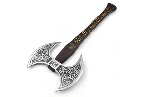 New Arrivals Industrial Grade Viking Tomahawks Axe Head Stainless Steel Blade Rose Wood Handle Lion Etching 18-Inch Tree Felling