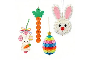 2026 New Easter Decoration DIY Gift Handmade Animation Style Easter Button Pendant Rabbit Egg Design China Origin 9x12cm