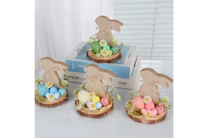 Easter Wooden Ornaments Easter Day Easter Egg Artificial Flower Decoration American Country Style Rabbit Shape Desktop