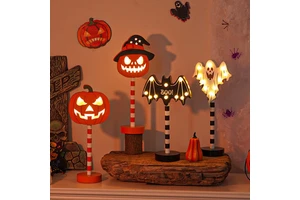 Cross-Border Halloween LED Wooden Night Light Abstract Pumpkin Bat Ghost Skull Table Decoration