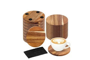 WDF Houten Onderzetter Petit Assiette En Bois Posavasos De Madera Blank Engraveable Acacia Wooden Coasters Sets With Holder