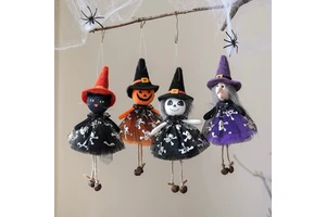Customs Wholesale Cloth 22cm Halloween Ghost Pumpkin Witch Broom Hanging Decoration Props Haunted Party Decorations Toys