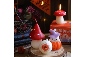 Halloween Soy-scented Candle, with Ghost Mushrooms, Eyeball Pumpkin and Wizard Hat Design Suitable for Holiday Parties