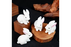 Wholesale Bulk Price Hand Made Healing Stone Crystal Carving White Jade Rabbit Easter Gift for Kids