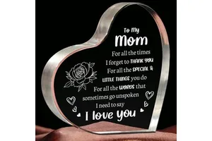 Milcier Acrylic Keepsake Gift Heart Shape Floral Design-I Love You Mother for Mother's Day Valentine's Day Christmas Birthday