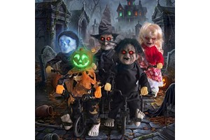 Halloween Plastic Electric Ghost Baby Voice Control Luminous Cycling Pumpkin Witch Skull Horror Trick Props