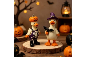 Poly Resin Halloween Cute Duck Ornament Set Resin Witch Pumpkin Figurines Holiday Table Decorative Crafts Gifts Farmhouse