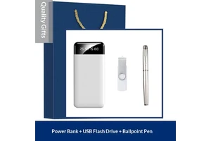 Luxury Custom Logo Personalized Metal PU Leather UV Printing Portable Power Bank Promotional Business Gift Set Father's Day