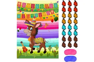 Wholesale Mexican Donkey Game with 24pcs Tail Stickers for Cinco De Mayo Party Fiesta Themed Party Kids Birthday Supplies