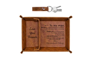 Gifts for Dad Fathers Day From Daughter Son, Best Dad Ever PU Leather Valet Tray and Keychain,for Men Stepdads Husband, Birthday