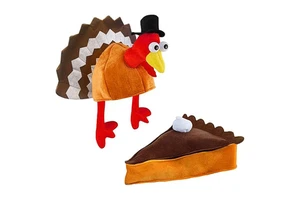 Thanksgiving 2-Piece Set for Adults Festive Pumpkin Pie Hat & Turkey Hat for Party Decorations